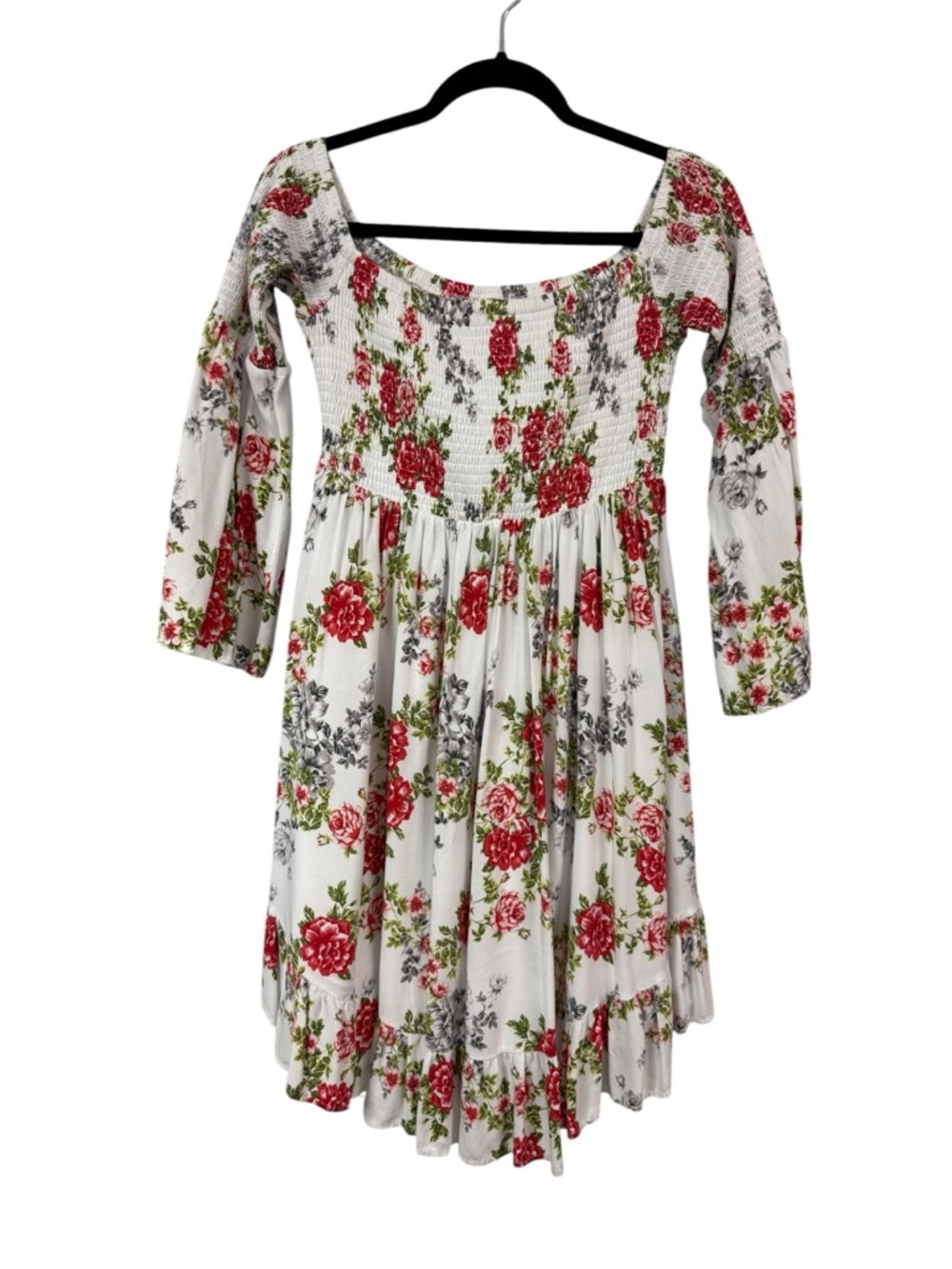 Torrid 00 Women's Smocked Challis Skater Dress White Floral Lined Off Shoulder